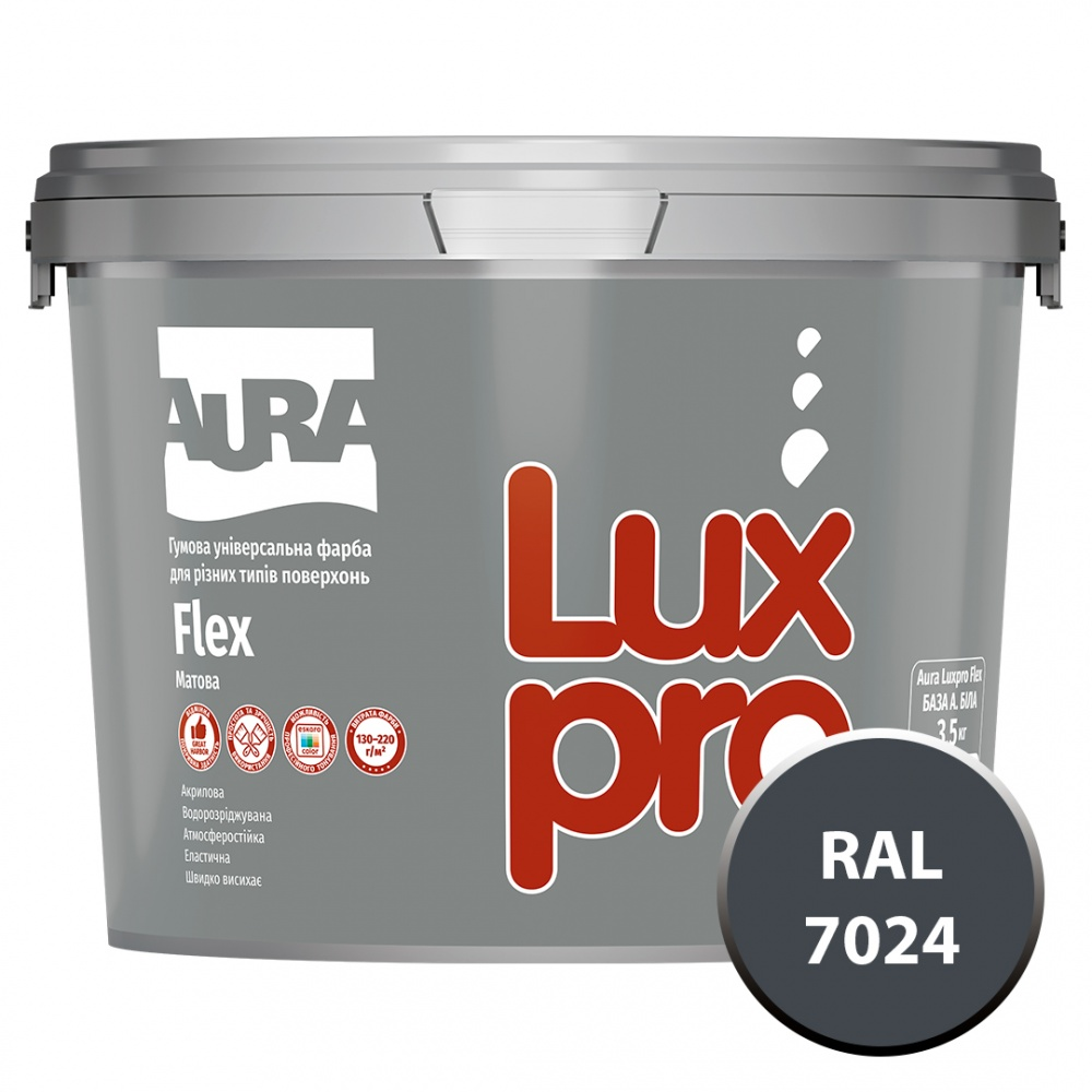 Фарба гумова гумова Aura® Luxpro Flex мат RAL 7024 графітовий 2,8 л 3,5 кг
